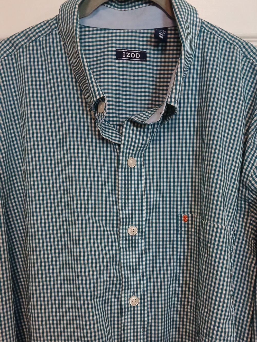 Izod Teal and White Gingham Button-Down Shirt 2XLT
